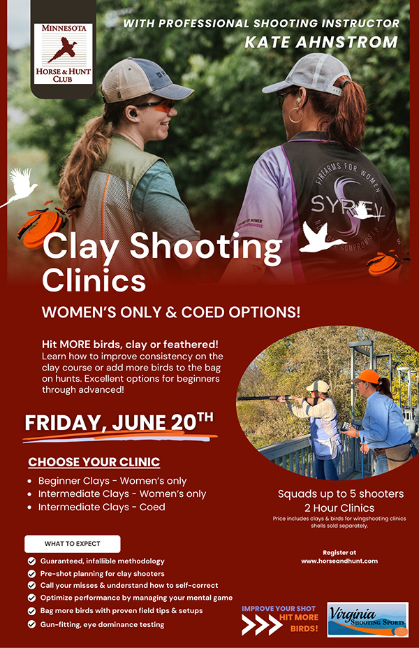 Clay Shooting Clinics, women's only and coed options.