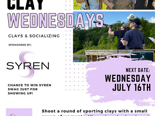 Women's Clay Wednesdays, clays and socializing, July 16th.