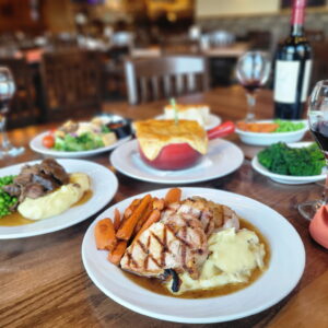 Plates with a variety of food