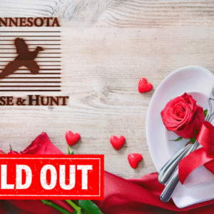 Horse & Hunt logo with pheasant, small hearts around heart shaped plate with roses.