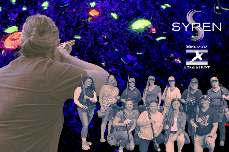 Cosmic background with images of women holding shotguns