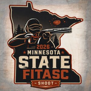 graphic of shotgun shooter mounting shotgun aimed at clay target within the state outline of Minnesota